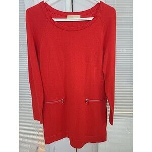 Michael Kors Black Tunic Sweater Dress L Long Sleeve Silver Zip Pocket Knit, M/L